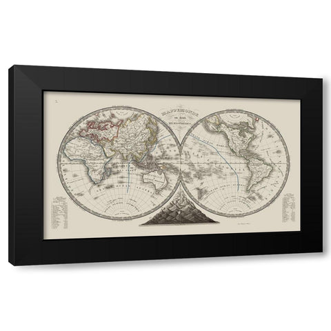 Western Eastern Hemispheres - Monin 1839 Black Modern Wood Framed Art Print by Monin