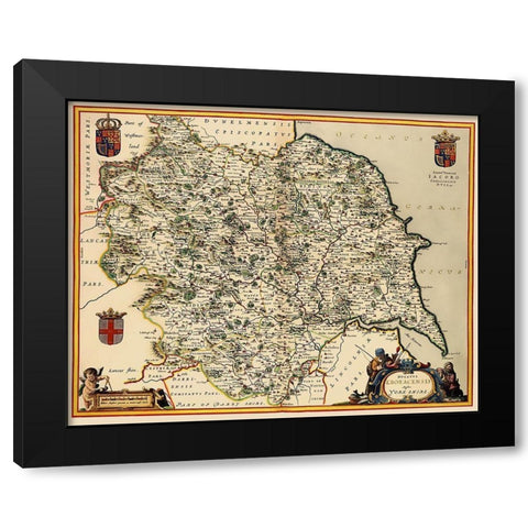 Yorkshire County England - Jansson 1645 Black Modern Wood Framed Art Print by Jansson