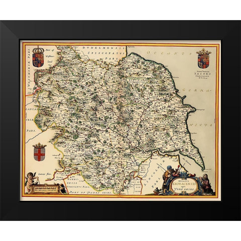 Yorkshire County England - Jansson 1645 Black Modern Wood Framed Art Print by Jansson