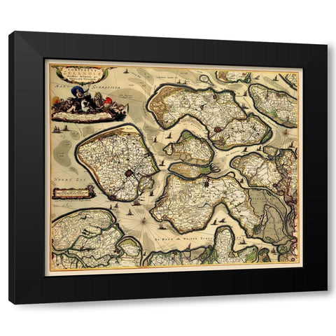 Zeeland Province Netherlands - Visscher 1680 Black Modern Wood Framed Art Print by Visscher