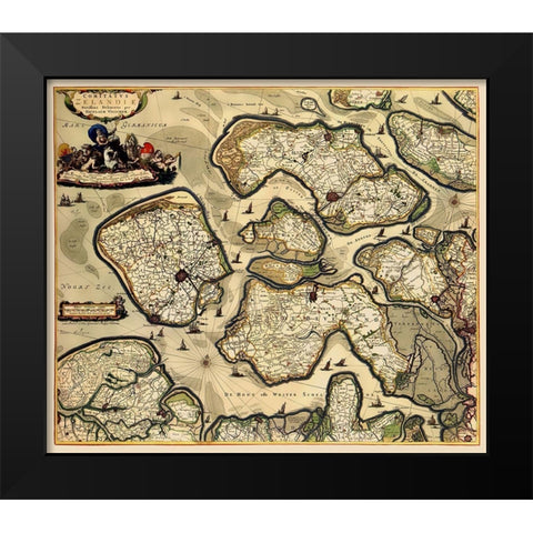 Zeeland Province Netherlands - Visscher 1680 Black Modern Wood Framed Art Print by Visscher
