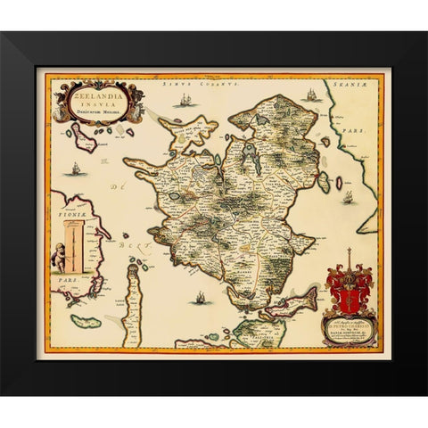 Denmark - Blaeu 1662 Black Modern Wood Framed Art Print by Blaeu