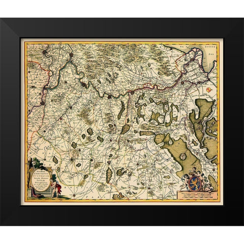 Zutphen Netherlands - Visscher 1681 Black Modern Wood Framed Art Print by Visscher