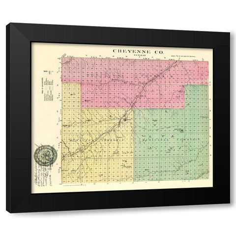 Cheyenne Kansas - Everts 1887 Black Modern Wood Framed Art Print with Double Matting by Everts