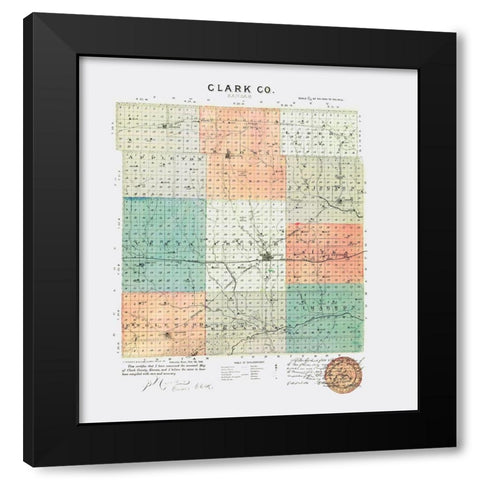 Clark Kansas - Everts 1887 Black Modern Wood Framed Art Print with Double Matting by Everts