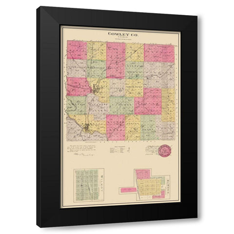 Cowley Kansas - Everts 1887 Black Modern Wood Framed Art Print with Double Matting by Everts
