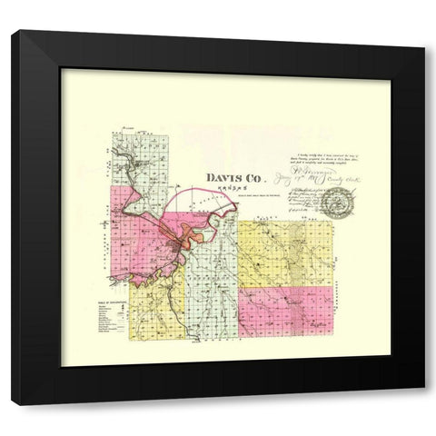 Davis Kansas - Everts 1887 Black Modern Wood Framed Art Print with Double Matting by Everts