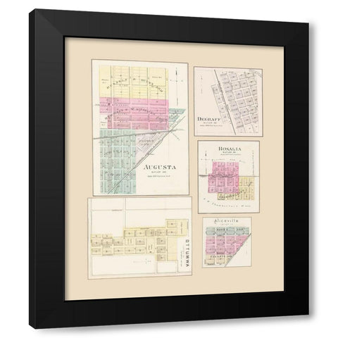 Degraff, Augusta, Rosalia, Aliceville, Ottumwa Black Modern Wood Framed Art Print with Double Matting by Everts