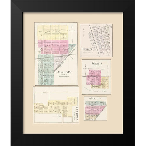 Degraff, Augusta, Rosalia, Aliceville, Ottumwa Black Modern Wood Framed Art Print by Everts