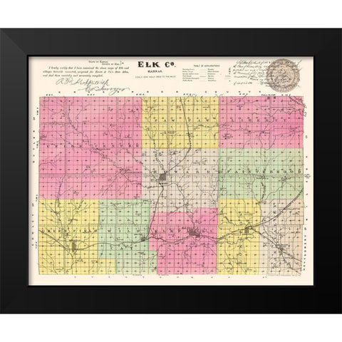 Elk Kansas - Everts 1887 Black Modern Wood Framed Art Print by Everts