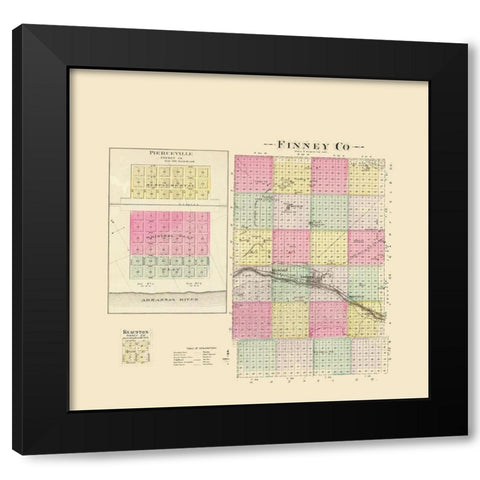 Finney Kansas - Everts 1887 Black Modern Wood Framed Art Print with Double Matting by Everts