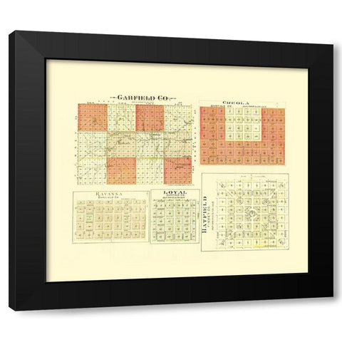 Garfield Kansas - Everts 1887 Black Modern Wood Framed Art Print with Double Matting by Everts