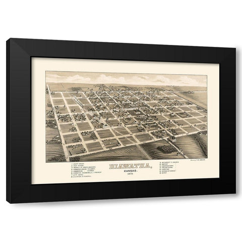 Hiawatha Kansas - Fowler 1879  Black Modern Wood Framed Art Print by Fowler