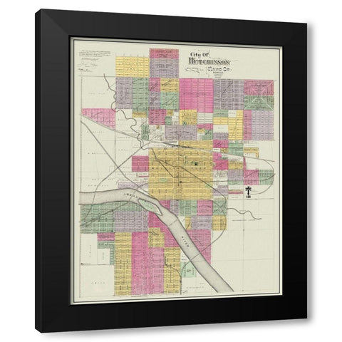Hutchinson Kansas Landowner - Everts 1887 Black Modern Wood Framed Art Print with Double Matting by Everts