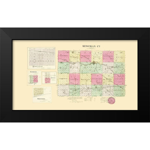 Kingman Kansas - Everts 1887 Black Modern Wood Framed Art Print by Everts