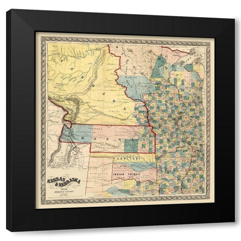 Kansas Nebraska - Gaston 1856  Black Modern Wood Framed Art Print with Double Matting by Gaston