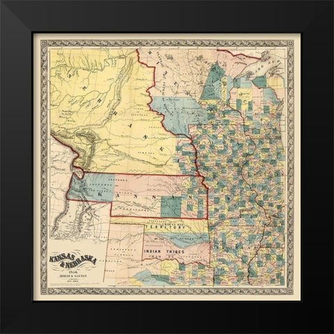 Kansas Nebraska - Gaston 1856  Black Modern Wood Framed Art Print by Gaston
