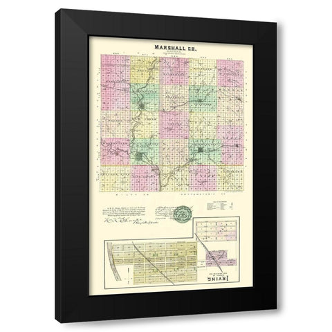 Marshall Kansas - Everts 1887 Black Modern Wood Framed Art Print with Double Matting by Everts