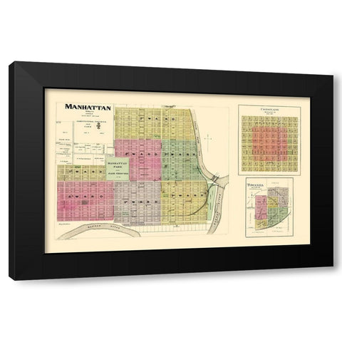 Manhattan, Coronado, Towanda Kansas - Everts 1887 Black Modern Wood Framed Art Print by Everts