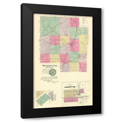 Marion Kansas - Everts 1887 Black Modern Wood Framed Art Print by Everts