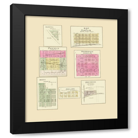 Mayetta, Claflin, Potwin, Woodsdale, Hoyt Kansas Black Modern Wood Framed Art Print with Double Matting by Everts