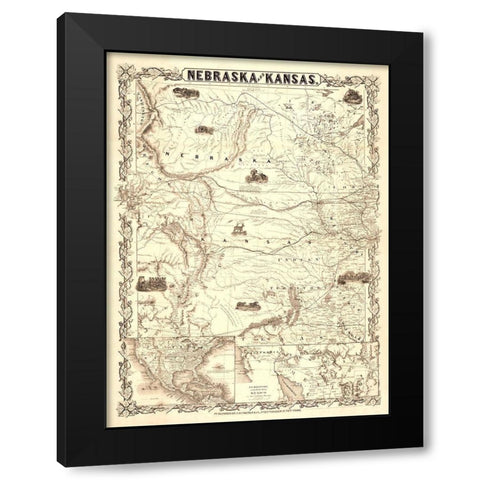 Nebraska Kansas - Colton 1855  Black Modern Wood Framed Art Print by Colton