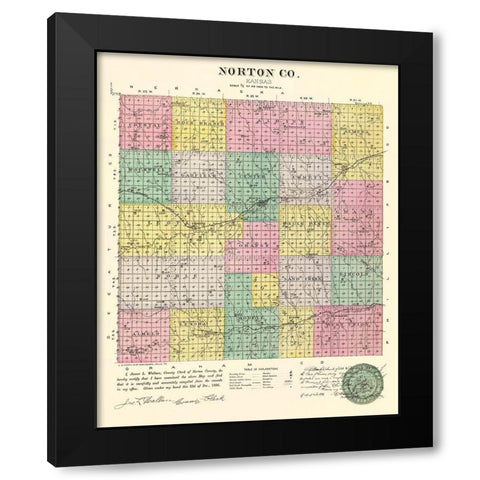 Norton Kansas - Everts 1887 Black Modern Wood Framed Art Print with Double Matting by Everts