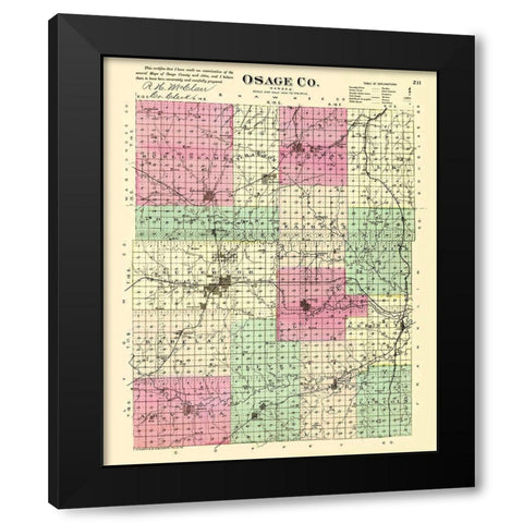 Osage Kansas - Everts 1887 Black Modern Wood Framed Art Print with Double Matting by Everts