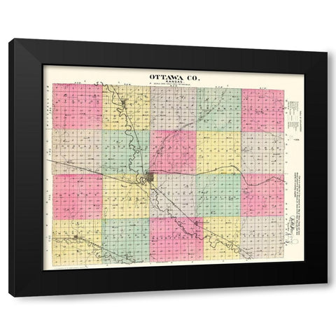 Ottawa Kansas - Everts 1887 Black Modern Wood Framed Art Print with Double Matting by Everts