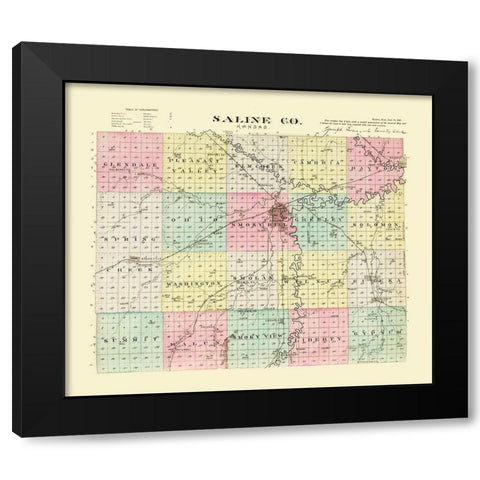 Saline Kansas - Everts 1887 Black Modern Wood Framed Art Print by Everts