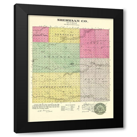 Sheridan Kansas - Everts 1887 Black Modern Wood Framed Art Print with Double Matting by Everts