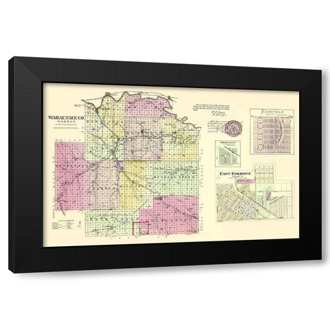 Wabaunsee Kansas - Everts 1887 Black Modern Wood Framed Art Print with Double Matting by Everts