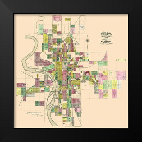 Wichita Kansas Landowner - Everts 1887 Black Modern Wood Framed Art Print by Everts