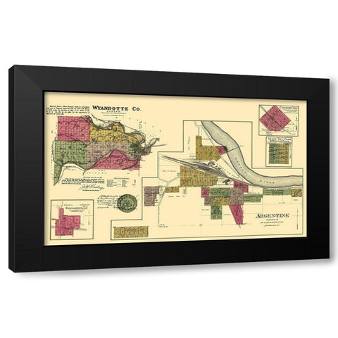 Wyandotte Kansas Landowner - Everts 1878 Black Modern Wood Framed Art Print by Everts