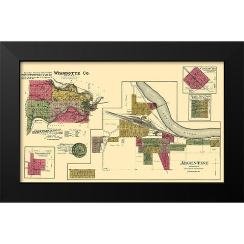 Wyandotte Kansas Landowner - Everts 1878 Black Modern Wood Framed Art Print by Everts