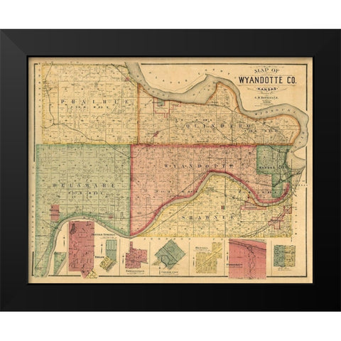 Wyandotte County Kansas - Hopkins 1887  Black Modern Wood Framed Art Print by Hopkins