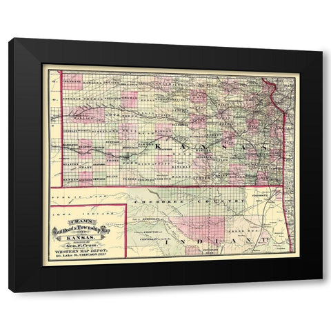 Kansas - Cram 1875 Black Modern Wood Framed Art Print by Cram