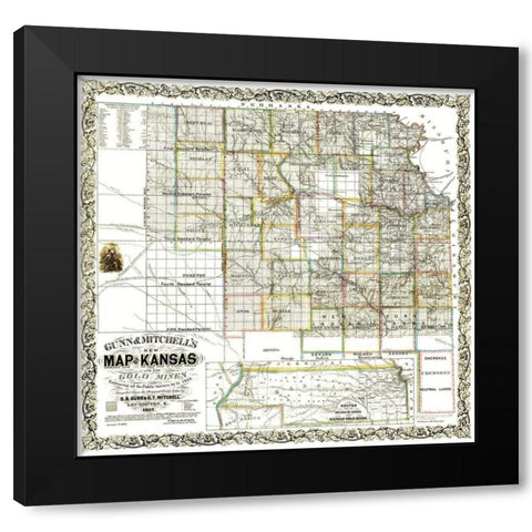 Gold Mines Kansas - Gunn 1862 Black Modern Wood Framed Art Print by Gunn