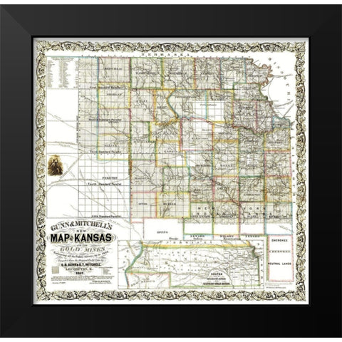 Gold Mines Kansas - Gunn 1862 Black Modern Wood Framed Art Print by Gunn