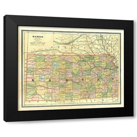 Kansas - Cram 1886 Black Modern Wood Framed Art Print with Double Matting by Cram