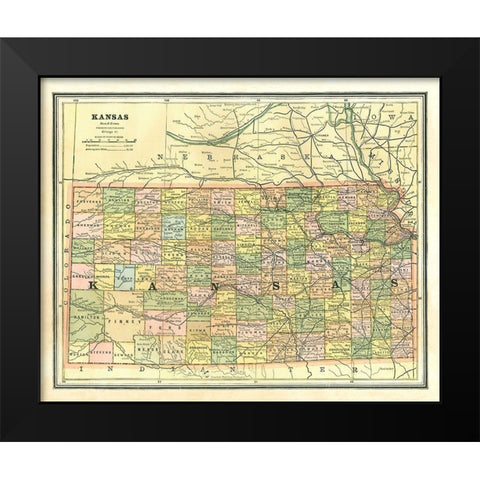 Kansas - Cram 1886 Black Modern Wood Framed Art Print by Cram