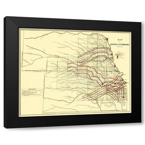 Kansas, Nebraska - USGLO 1865 Black Modern Wood Framed Art Print with Double Matting by USGLO
