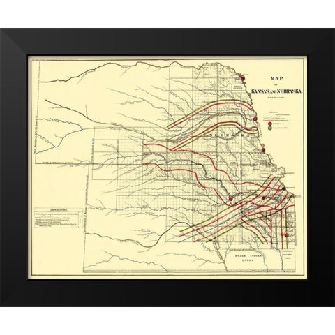 Kansas, Nebraska - USGLO 1865 Black Modern Wood Framed Art Print by USGLO