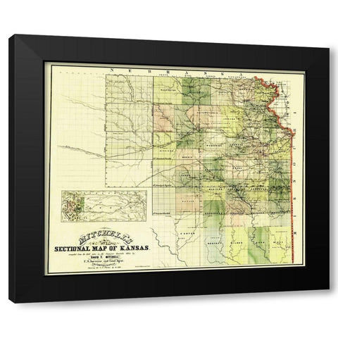 Kansas - Mitchell 1859 Black Modern Wood Framed Art Print by Mitchell