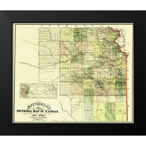 Kansas - Mitchell 1859 Black Modern Wood Framed Art Print by Mitchell