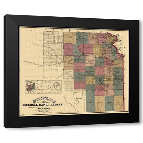 North East Kansas - Mitchell 1859 Black Modern Wood Framed Art Print with Double Matting by Mitchell