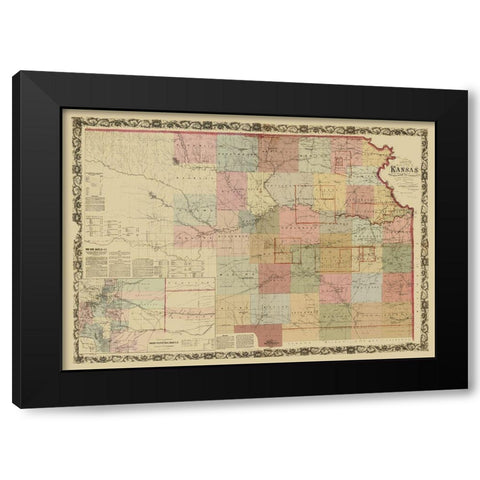 Kansas Projected Railroads - Keelerge 1867 Black Modern Wood Framed Art Print with Double Matting by Keelerge