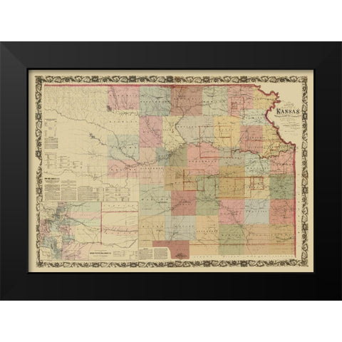 Kansas Projected Railroads - Keelerge 1867 Black Modern Wood Framed Art Print by Keelerge