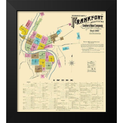 Frankfort Kentucky - Sanborn 1907 Black Modern Wood Framed Art Print by Sanborn