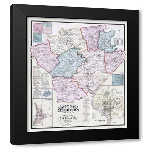 Harrison County Kentucky - Beers 1877  Black Modern Wood Framed Art Print by Beers